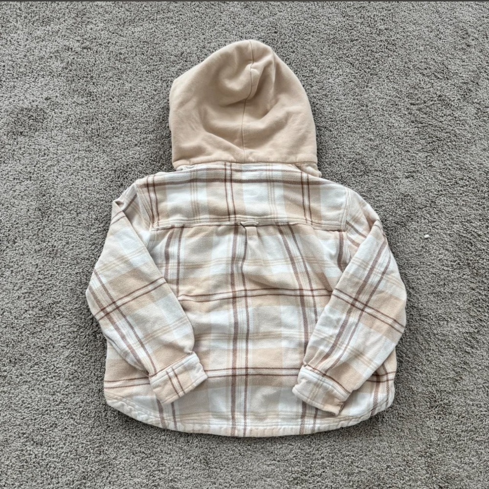 American Eagle Outfitters Beige & Cream Plaid Hooded Crop Top - Picture 6 of 6